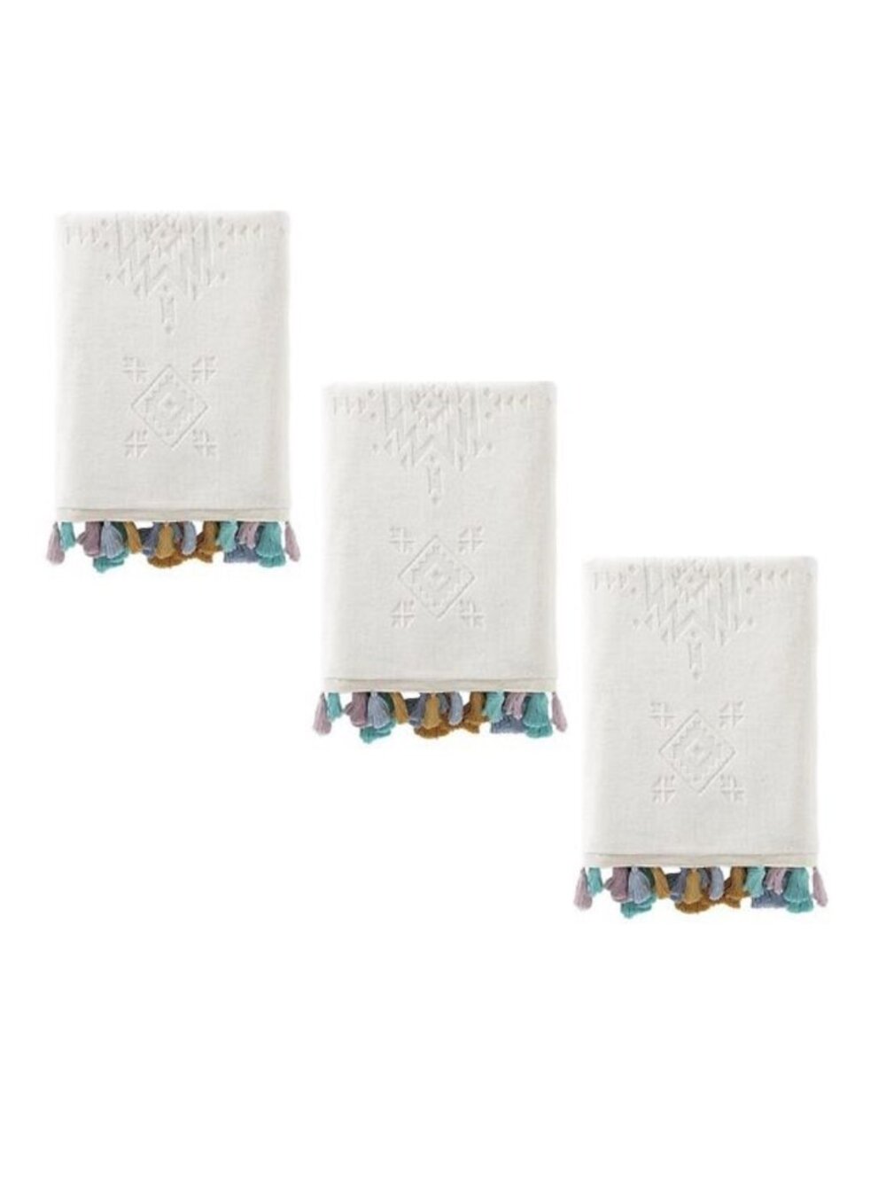 3 new Wild Sage Gloria Geo 30"x54" 100% Cotton BATH TOWELS w/ Colorful Tassels
